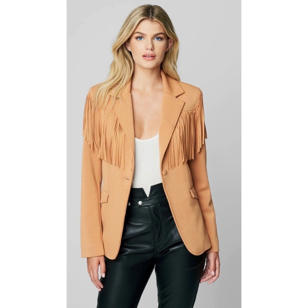 NEW BLANKNYC Faux‎ Tan Suede Fringe Western Blazer Jacket Womens Size L